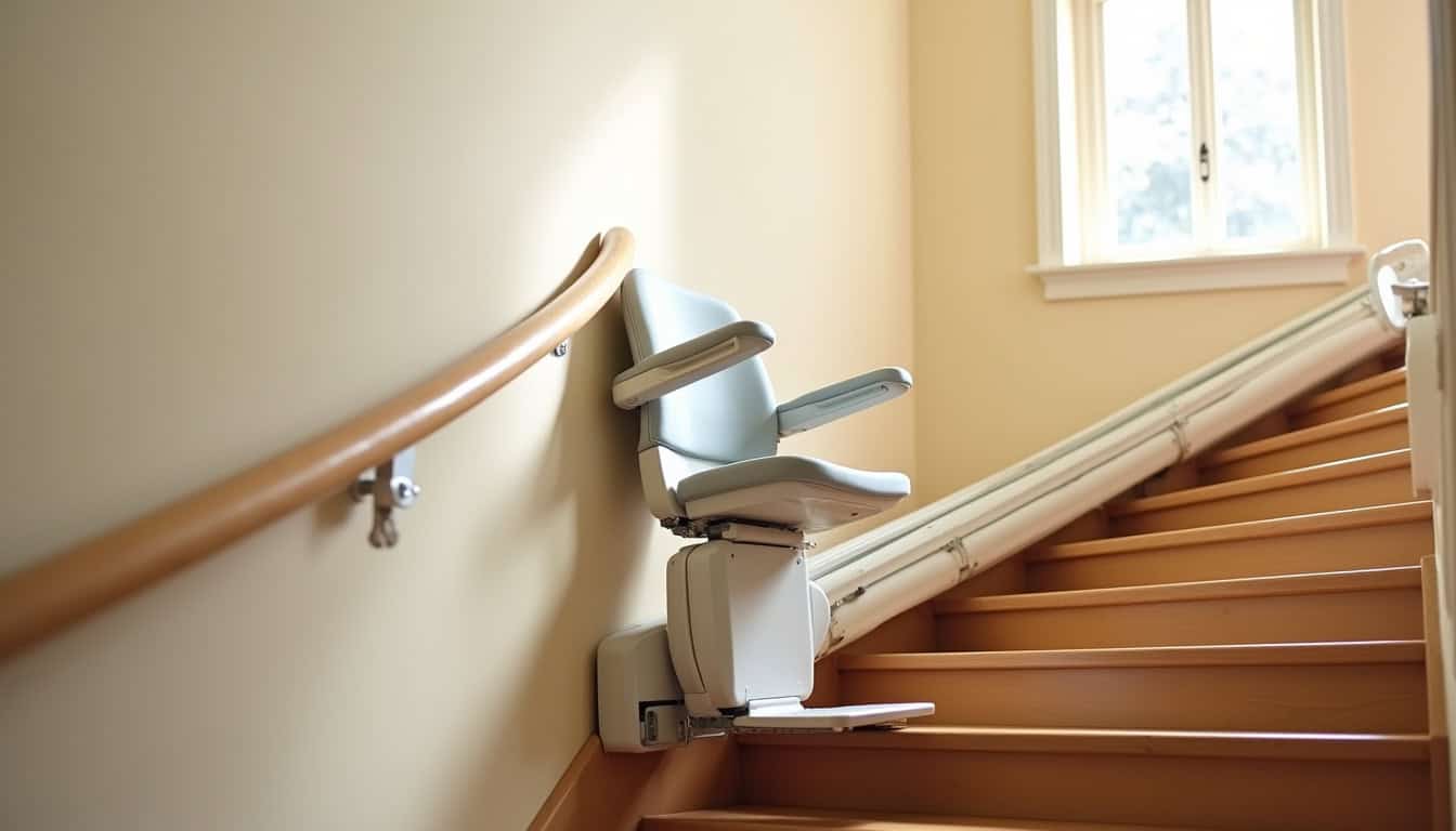 Monte-escalier tournant installé dans un escalier intérieur avec virage à Linas