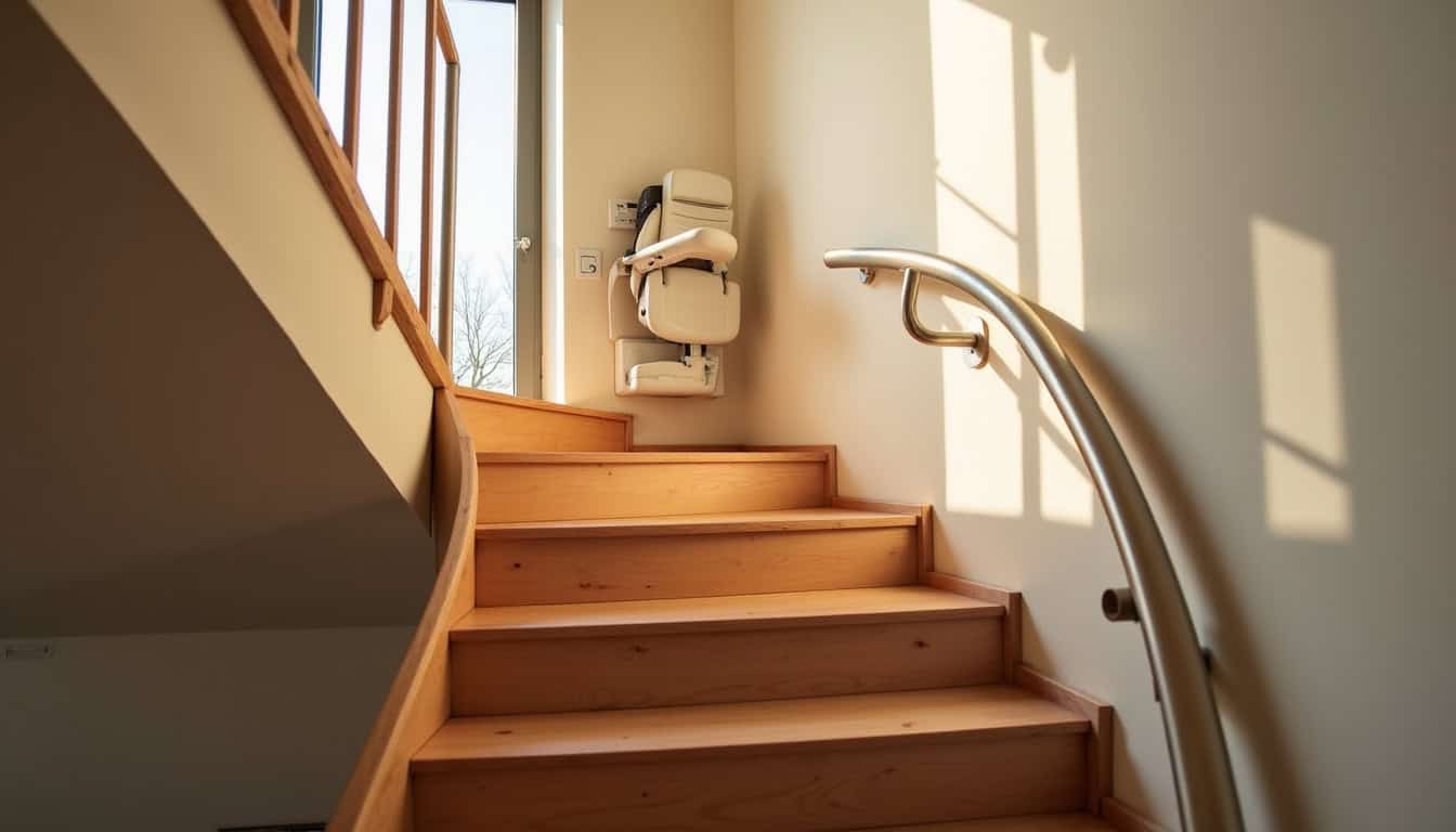 Monte-escalier tournant installé dans un escalier intérieur de maison à Fleurance