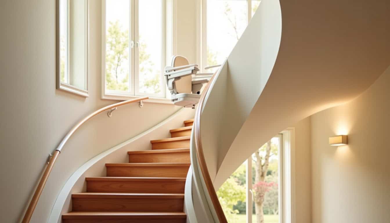 Monte-escalier tournant installé dans une maison à Bourges, adapté à un escalier avec virage