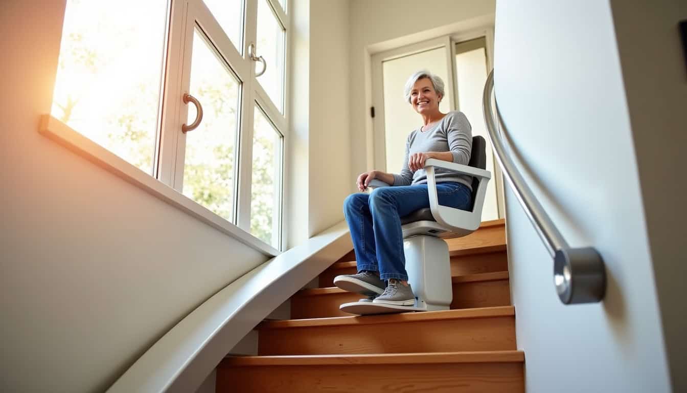 Monte-escalier tournant installé dans une maison à Guénange