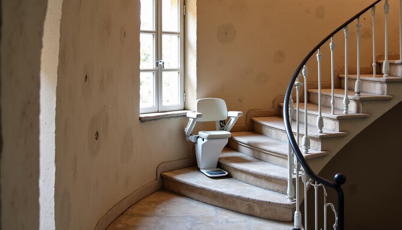 Monte-escalier tournant installé dans une maison à Lapte avec escalier en colimaçon