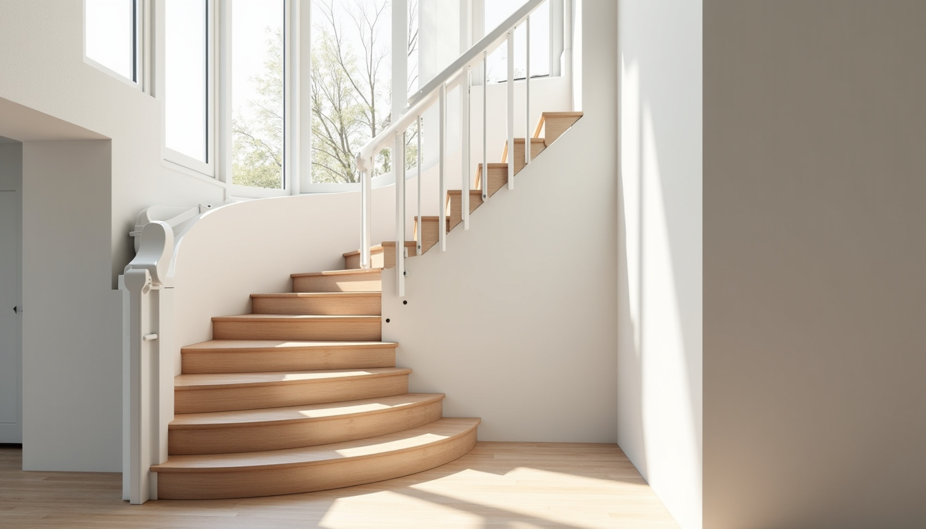 Monte-escalier tournant installé dans une maison à Loon-Plage avec virage sur palier