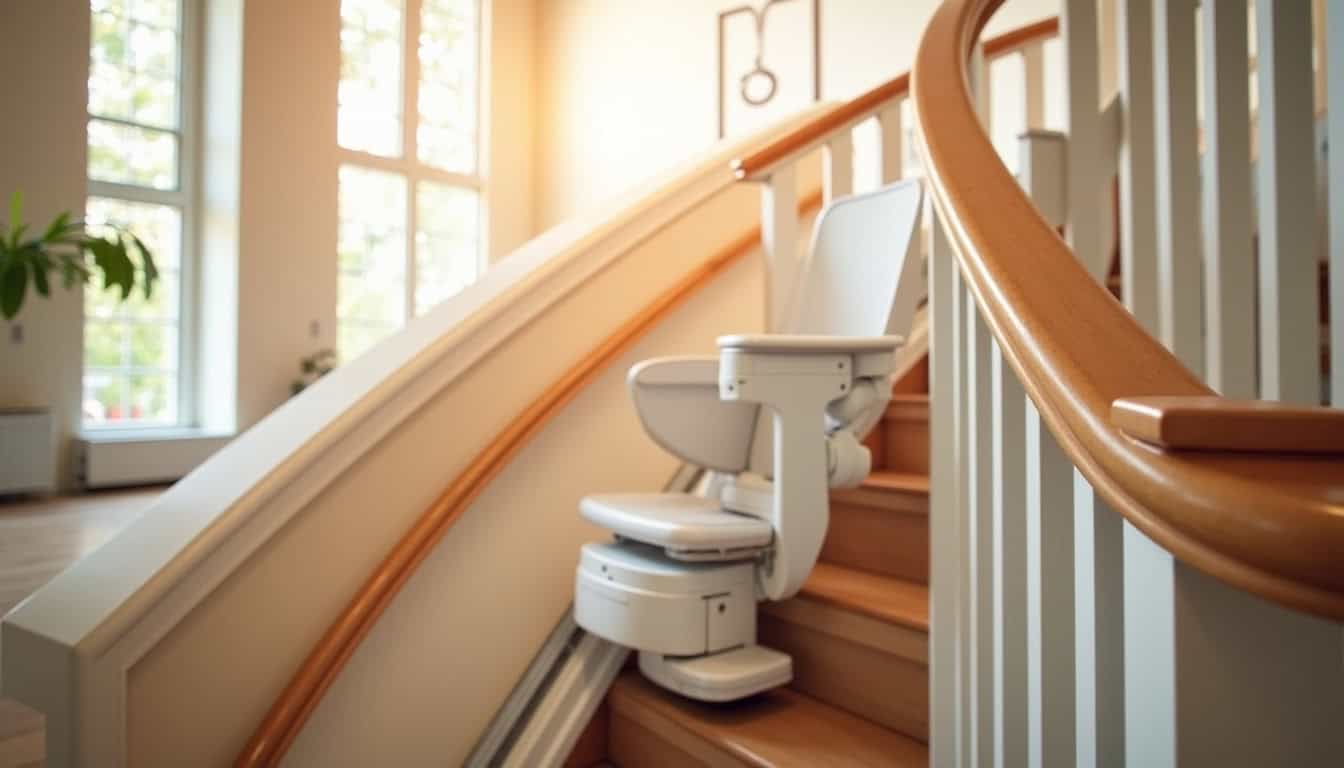 Monte-escalier tournant installé dans une maison à Marines