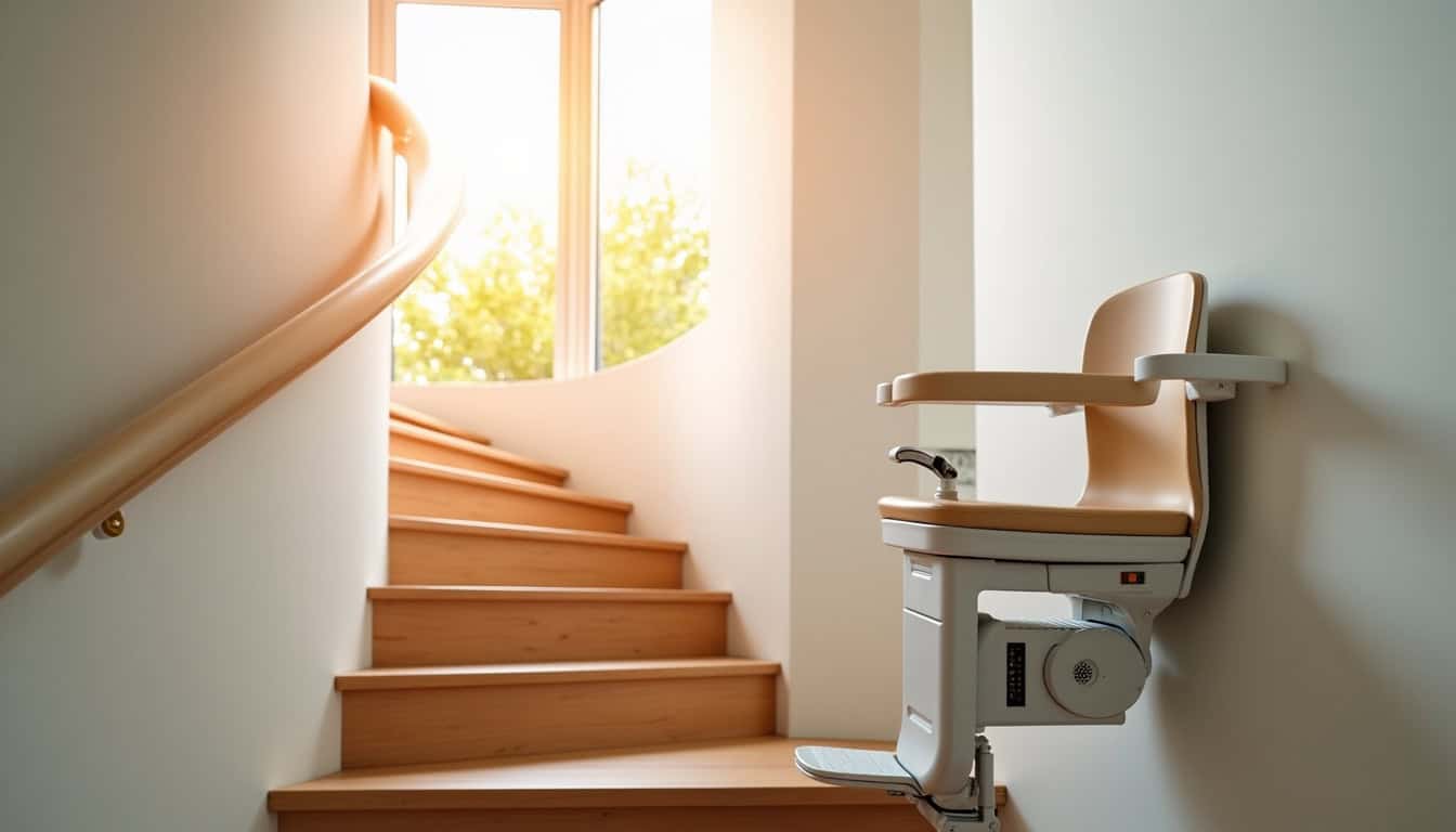 Monte-escalier tournant installé dans une maison à Montbazin sur un escalier en colimaçon