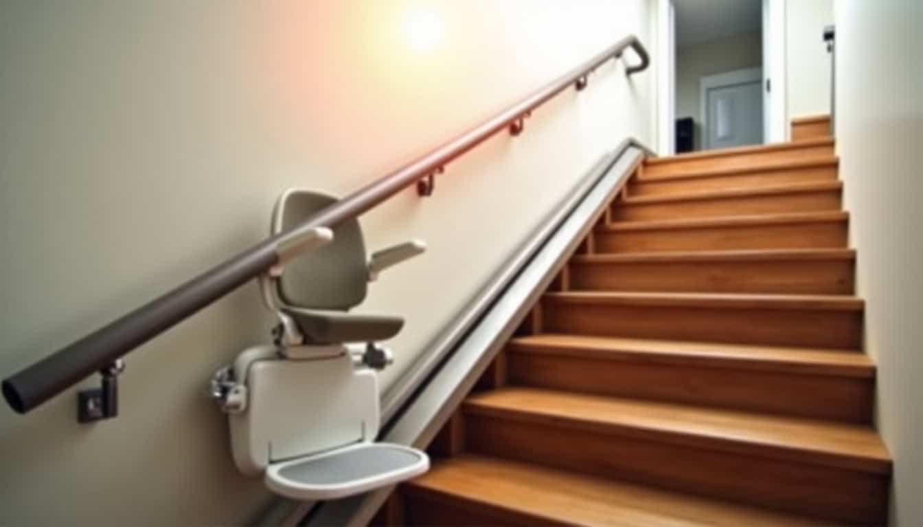 Monte-escalier tournant installé dans une maison à Moussy-le-Neuf