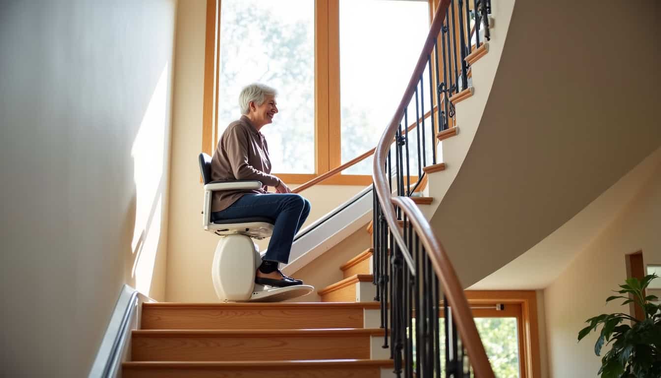 Monte-escalier tournant installé dans une maison à Pierrefonds