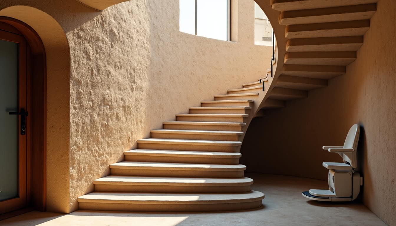Monte-escalier tournant installé dans une maison à Pujaut, adapté aux escaliers en colimaçon