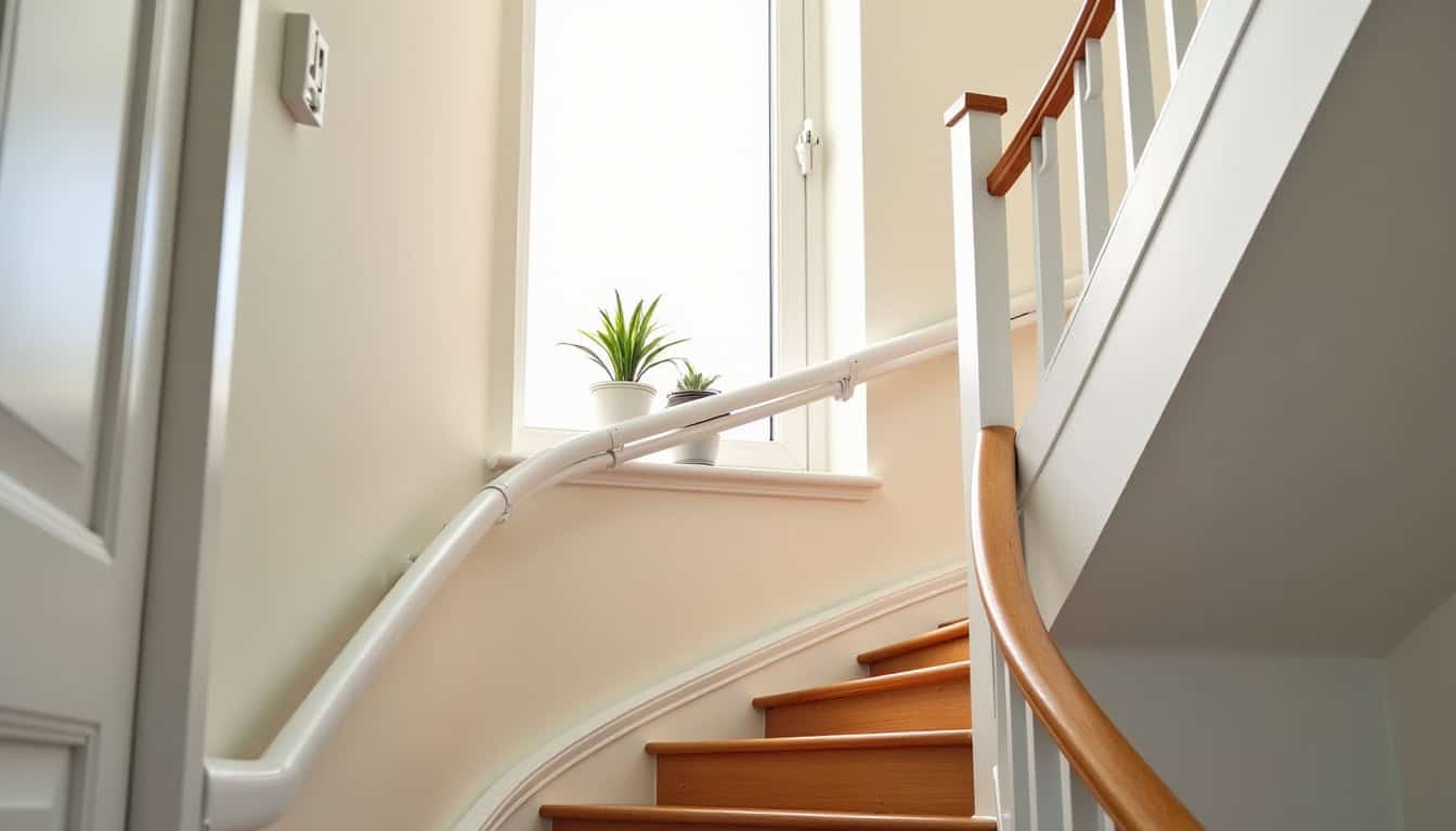 Monte-escalier tournant installé dans une maison à Saint-Avé, vue d