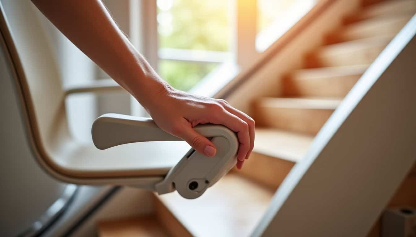 Monte-escalier tournant installé dans une maison à Saint-Julien-lès-Metz, adapté à un escalier en colimaçon