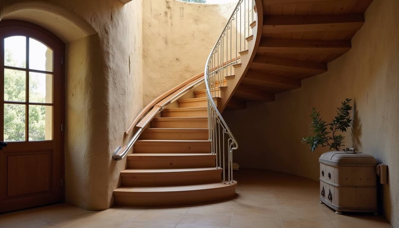 Monte-escalier tournant installé dans une maison à Velaux, escalier en colimaçon, rail sur mesure