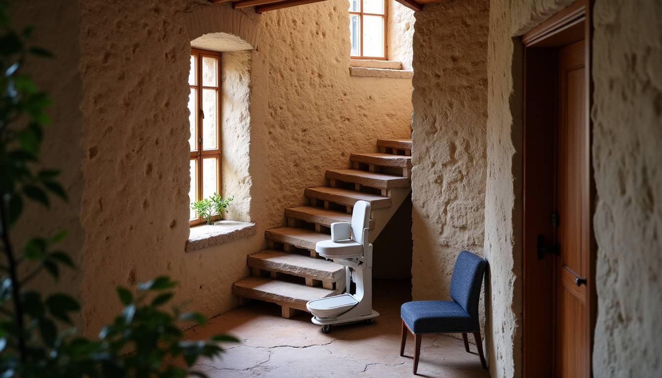 Monte-escalier tournant installé dans une maison ancienne à Apt