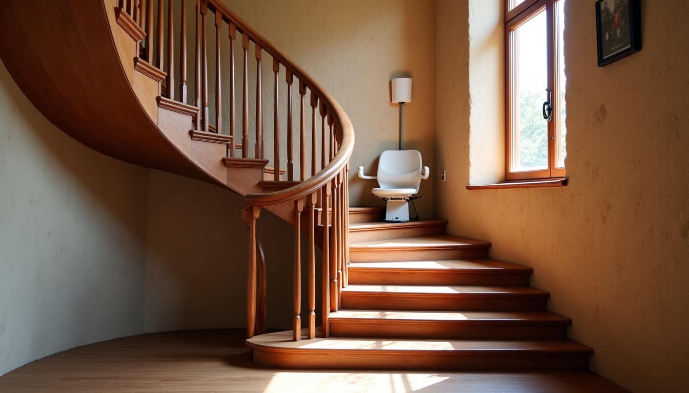 Monte-escalier tournant installé dans une maison ancienne à Argeliers