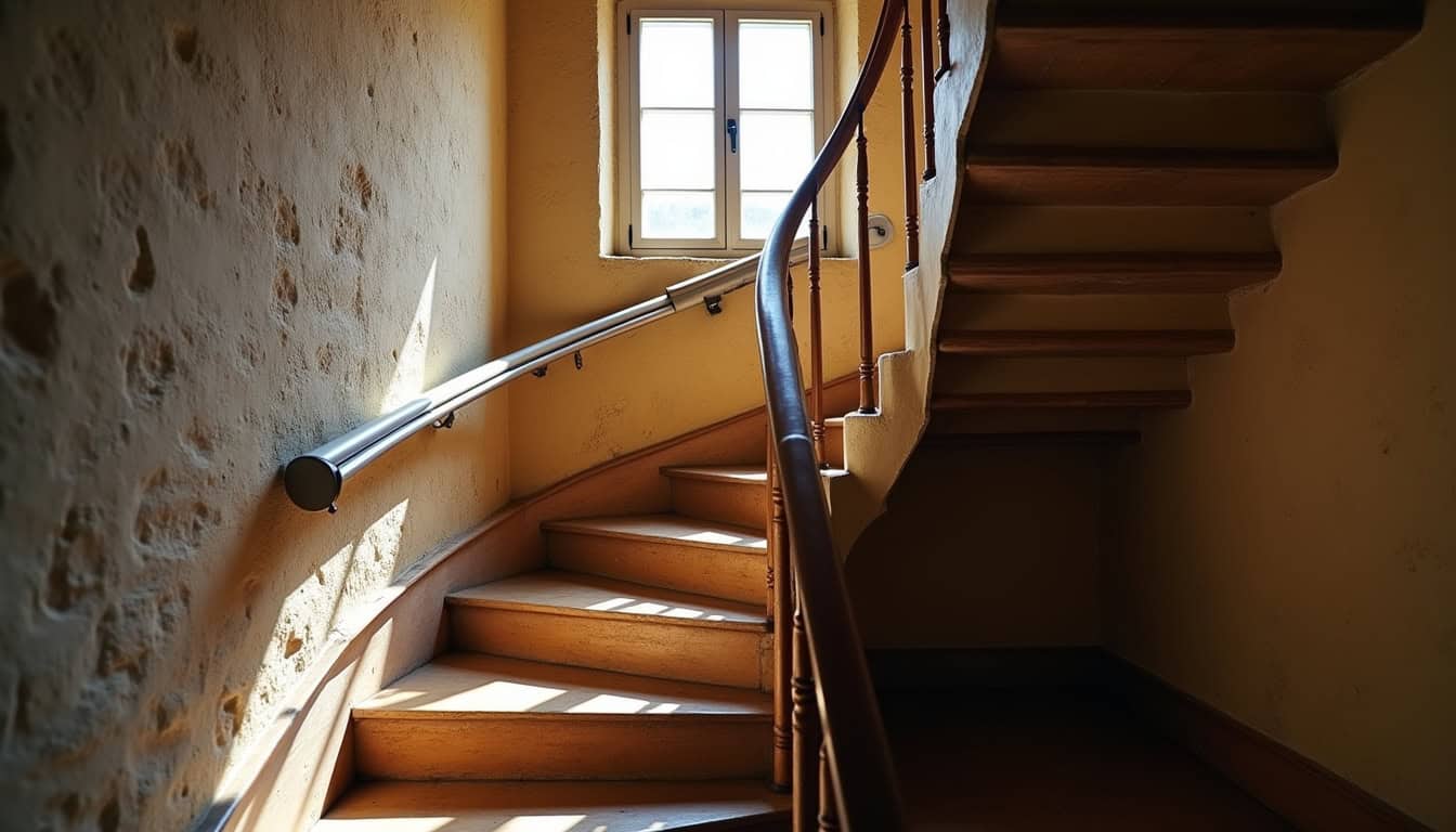 Monte-escalier tournant installé dans une maison ancienne à Cadalen