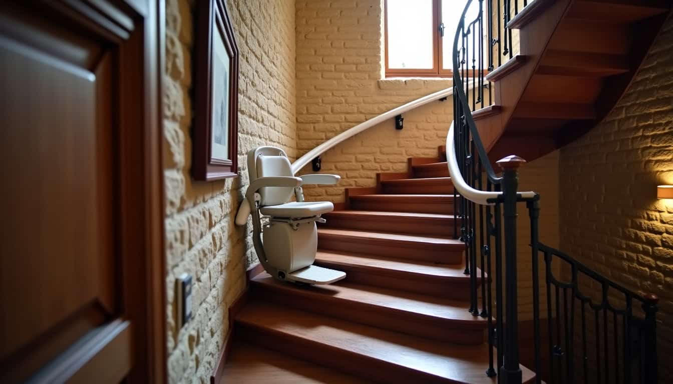 Monte-escalier tournant installé dans une maison ancienne à Guiscriff