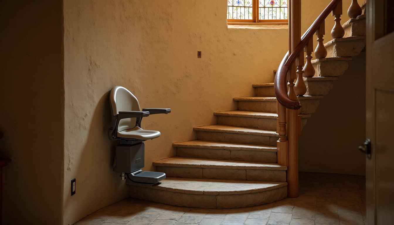 Monte-escalier tournant installé dans une maison ancienne à Igoville