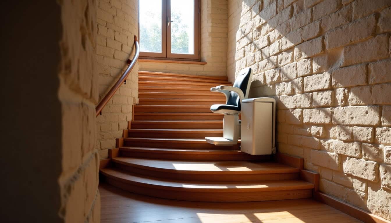 Monte-escalier tournant installé dans une maison ancienne à Juilly