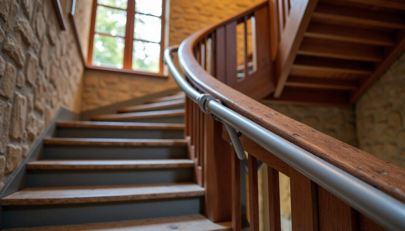 Monte-escalier tournant installé dans une maison ancienne à Labry