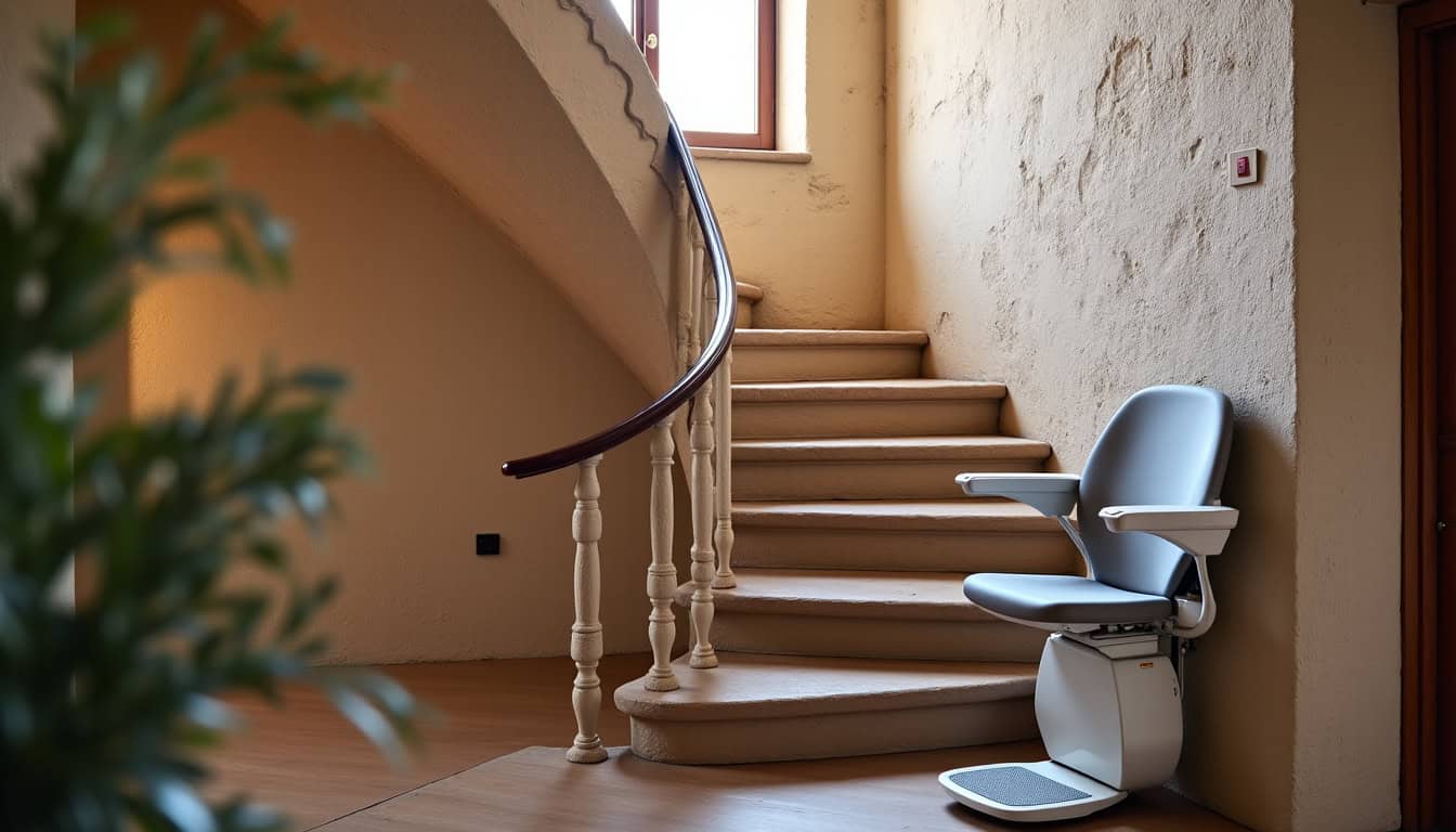 Monte-escalier tournant installé dans une maison ancienne à Laon
