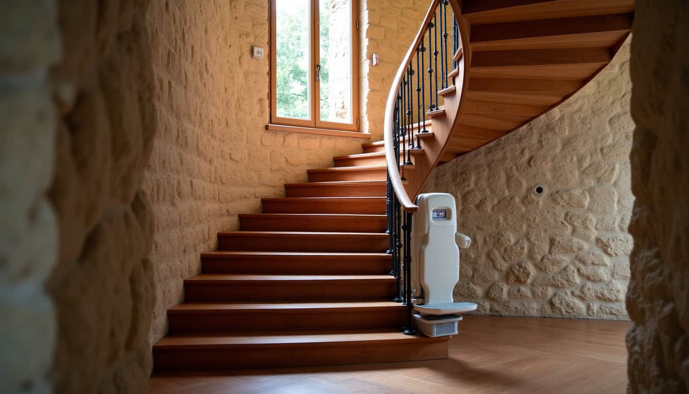 Monte-escalier tournant installé dans une maison ancienne à Libourne