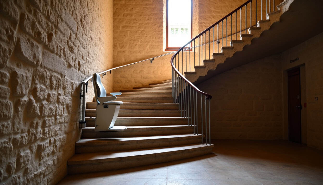 Monte-escalier tournant installé dans une maison ancienne à Montcel