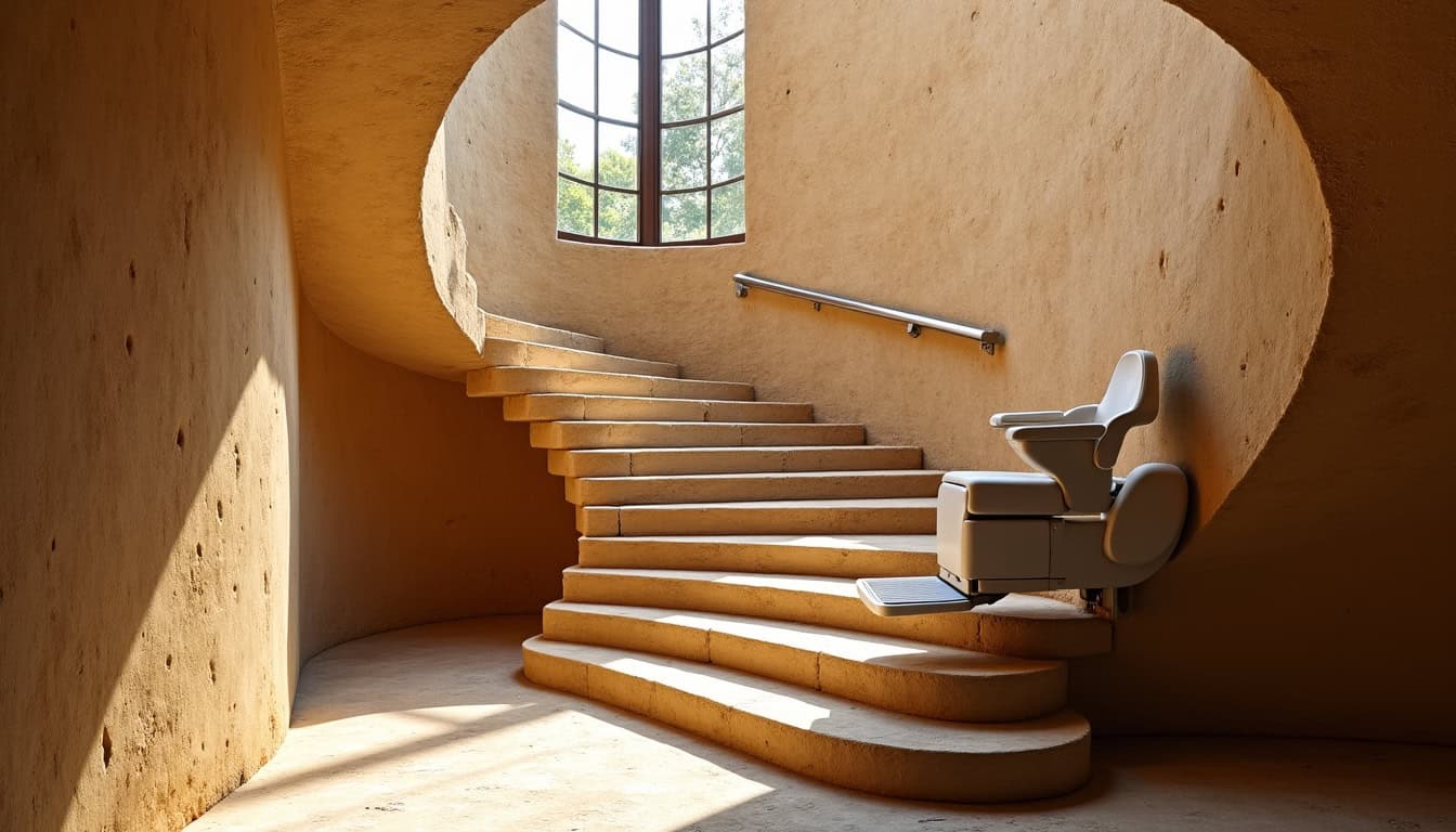 Monte-escalier tournant installé dans une maison ancienne à Proissans, escalier en pierre dorée