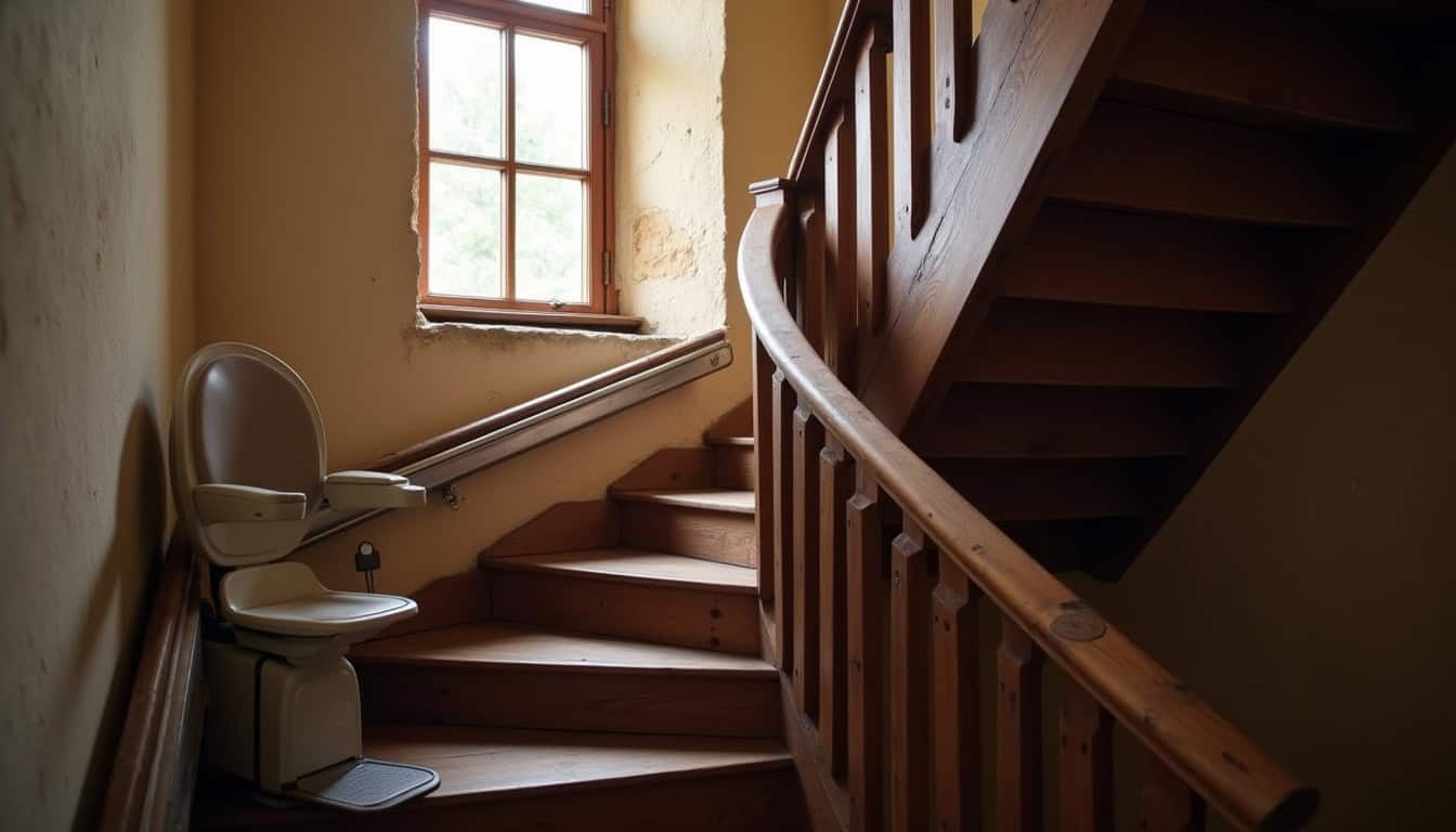 Monte-escalier tournant installé dans une maison ancienne à Saint-Lô