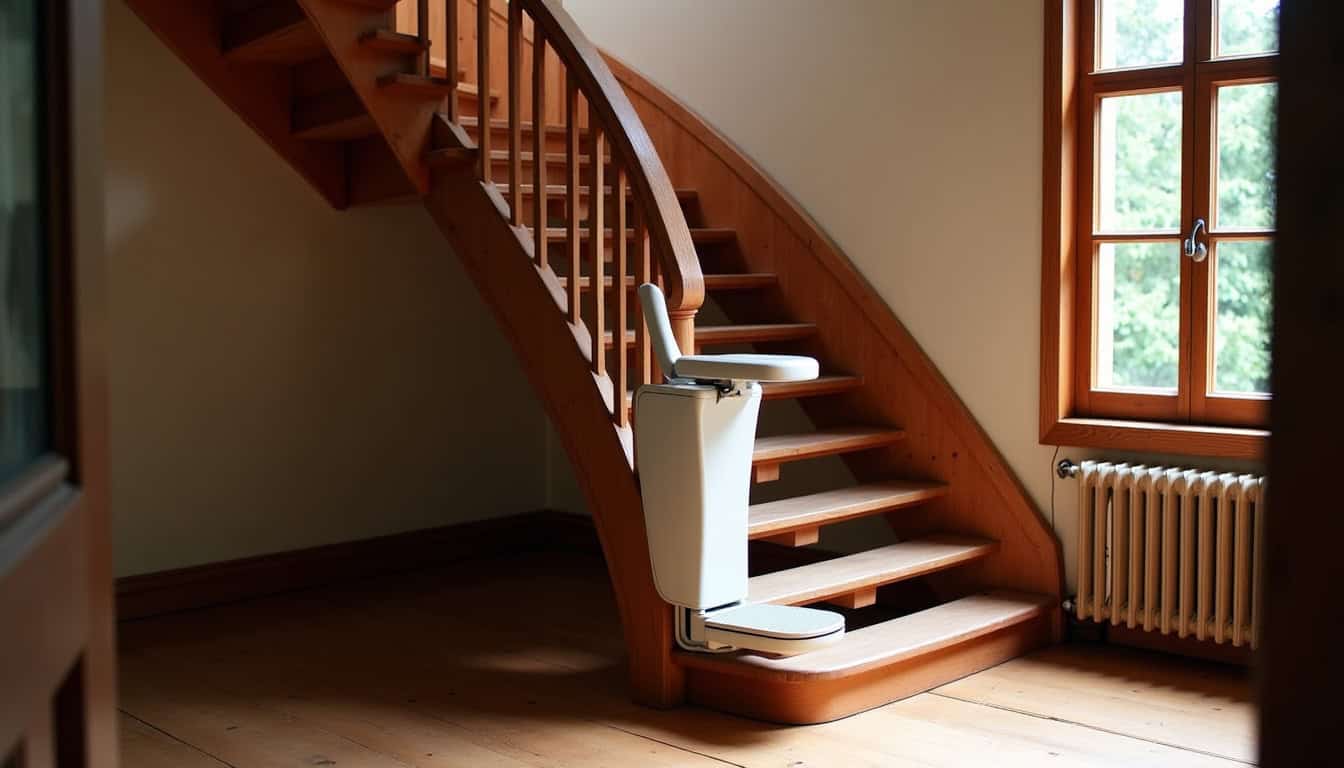 Monte-escalier tournant installé dans une maison ancienne de Pontpoint