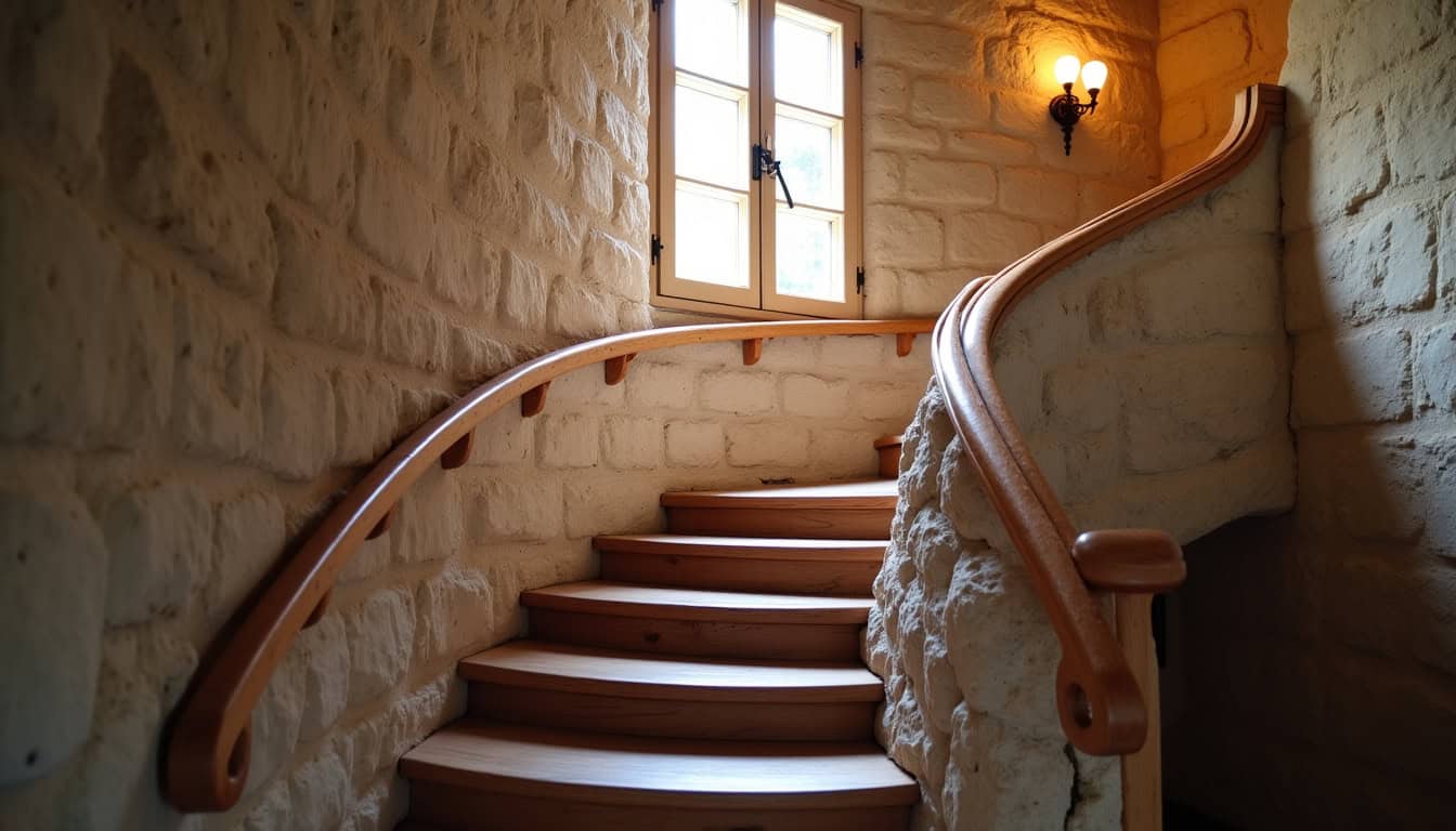 Monte-escalier tournant installé dans une maison ancienne de Saint-Thurial