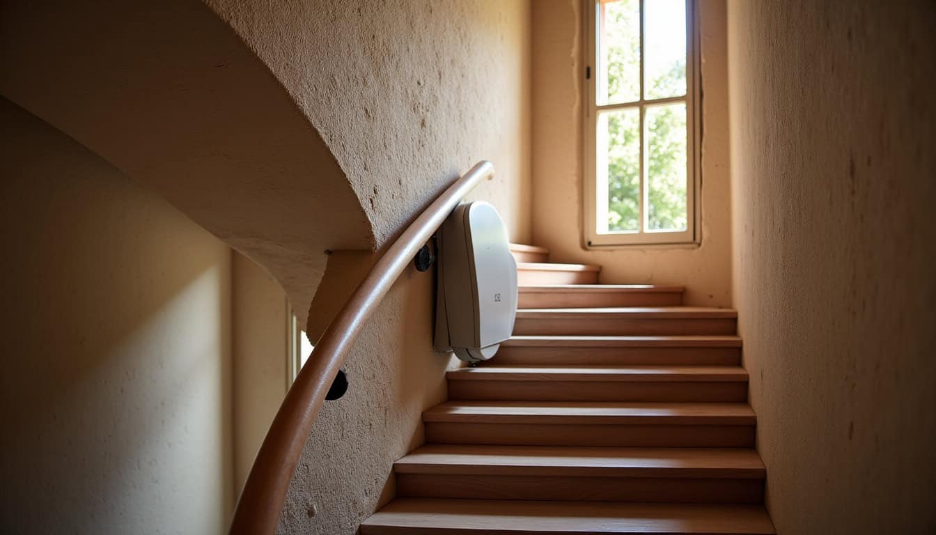 Monte-escalier tournant installé dans une maison ancienne du Mans