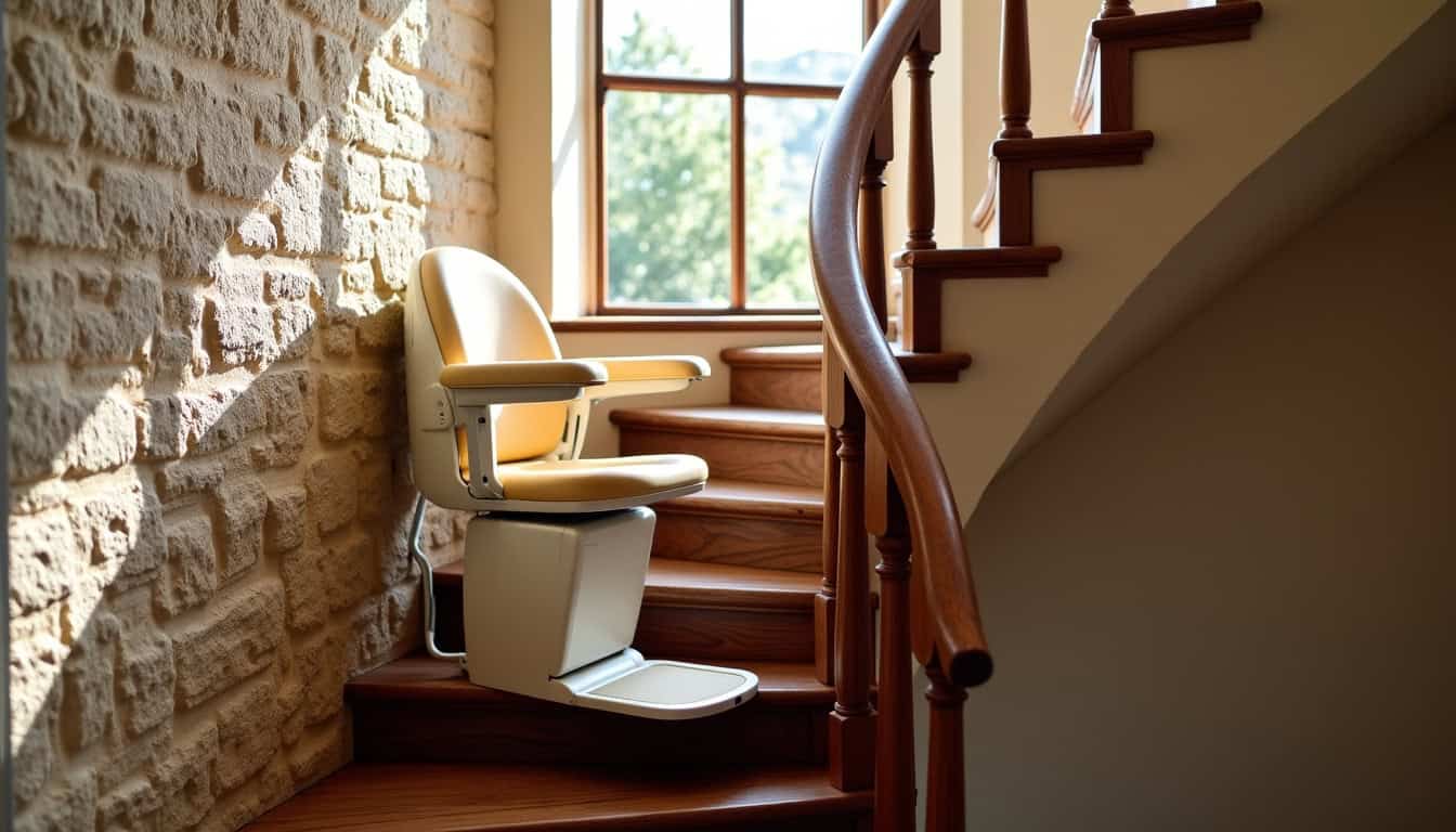 Monte-escalier tournant installé dans une maison bretonne avec escalier en colimaçon
