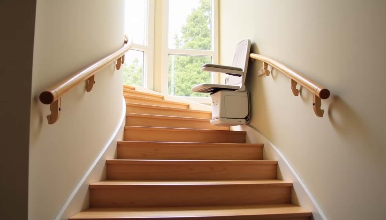 Monte-escalier tournant installé dans une maison de Vue avec escalier étroit et virages