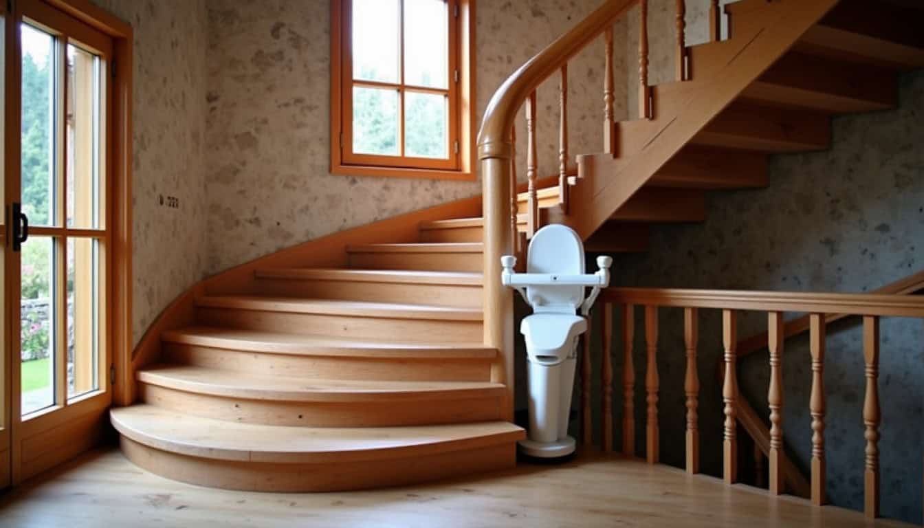Monte-escalier tournant installé dans une maison traditionnelle à Bozel
