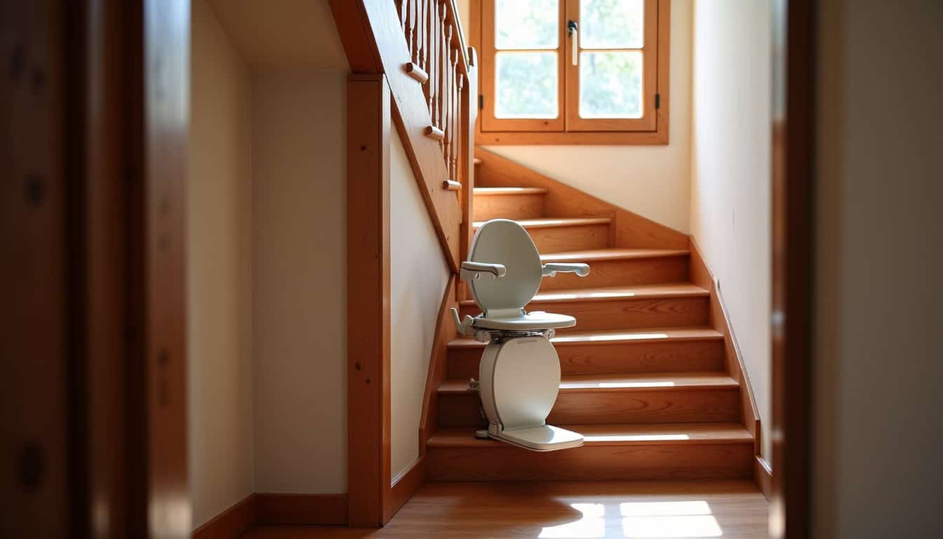 Monte-escalier tournant installé dans une maison traditionnelle d