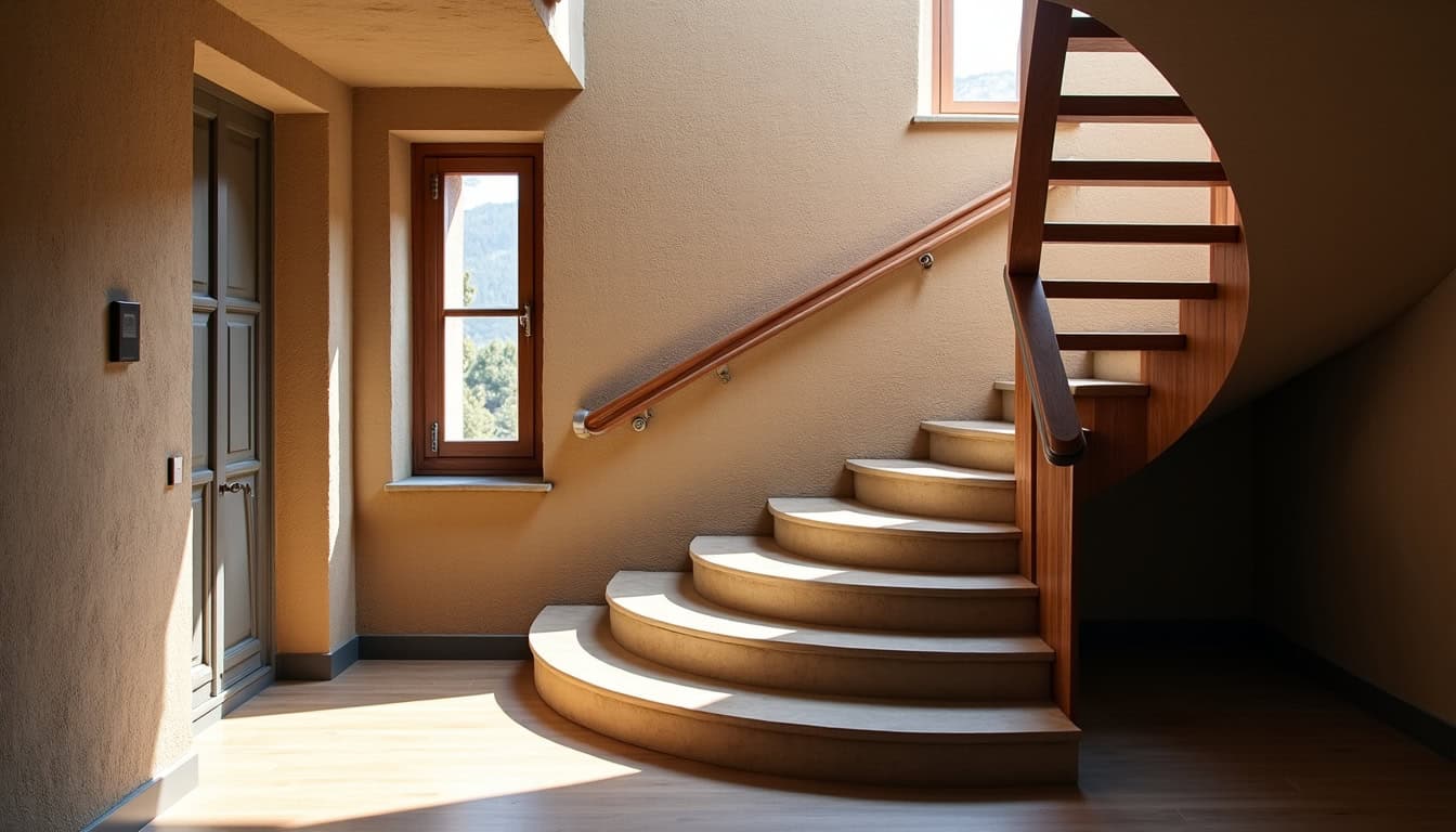 Monte-escalier tournant installé sur un escalier ancien à Fitou
