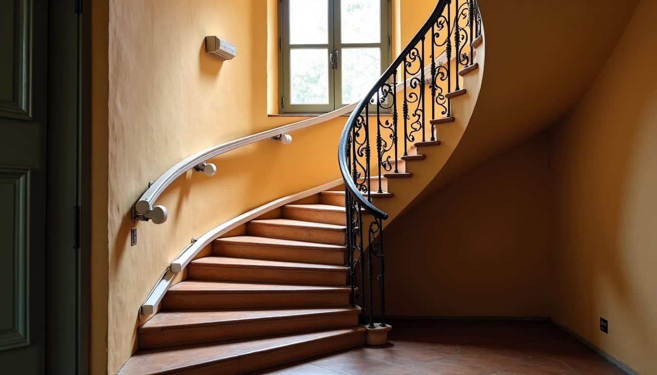 Monte-escalier tournant installé sur un escalier ancien à Grasse