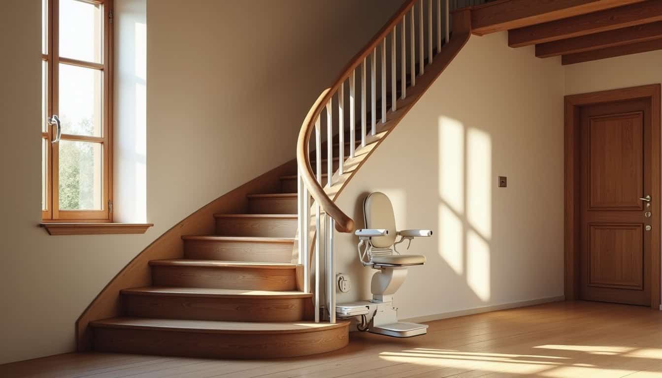 Monte-escalier tournant installé sur un escalier avec virage dans une maison picarde