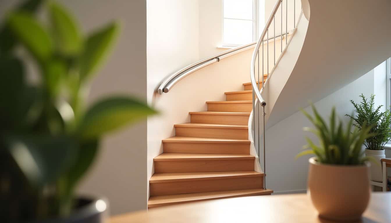 Monte-escalier tournant installé sur un escalier courbe à Valence-en-Brie