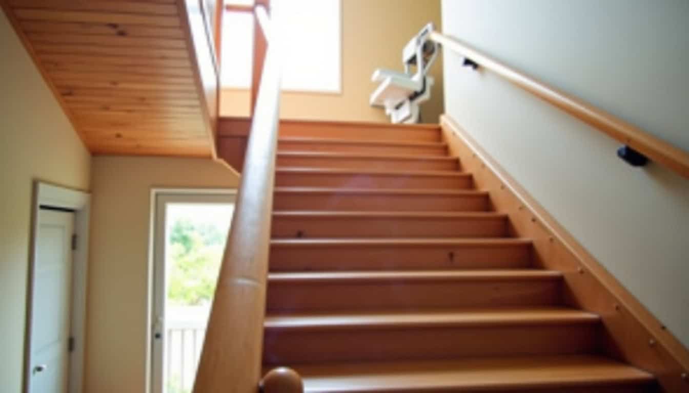 Monte-escalier tournant installé sur un escalier en bois à Sarzeau