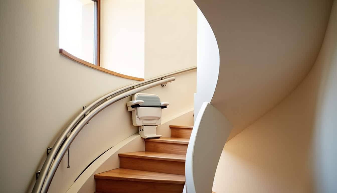 Monte-escalier tournant installé sur un escalier en colimaçon à Clamart