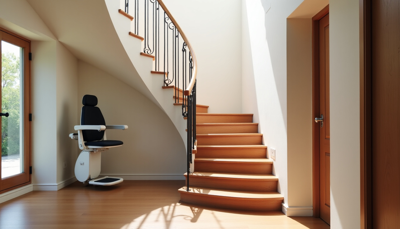 Monte-escalier tournant installé sur un escalier en colimaçon à Landéda