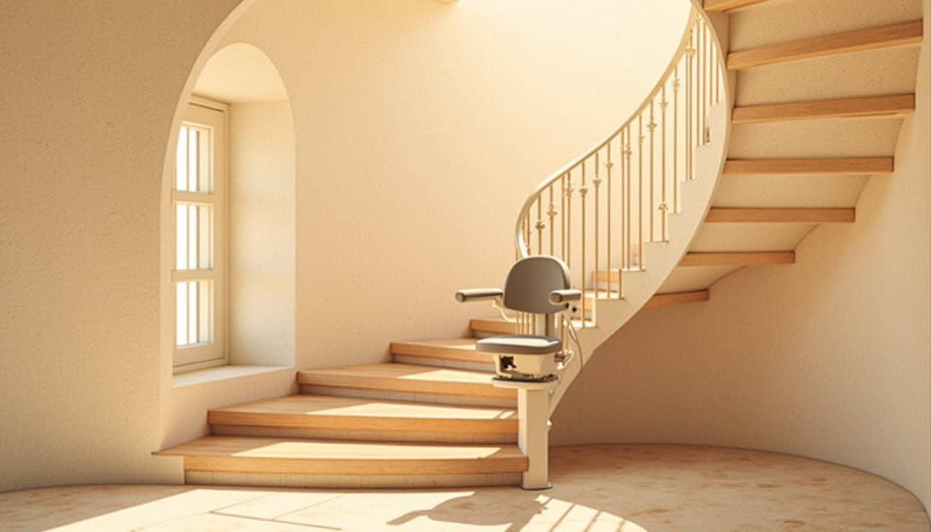 Monte-escalier tournant installé sur un escalier en colimaçon à l’intérieur d’une maison à Mende