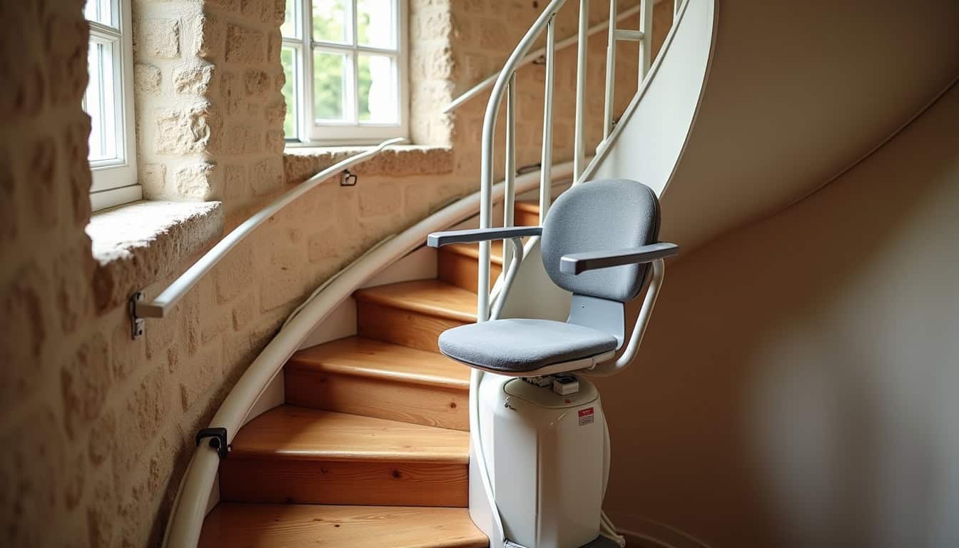 Monte-escalier tournant installé sur un escalier en colimaçon à Longèves