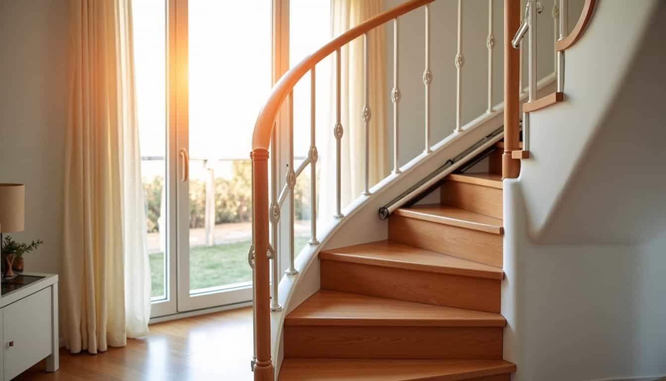 Monte-escalier tournant installé sur un escalier en colimaçon à Plestin-les-Grèves