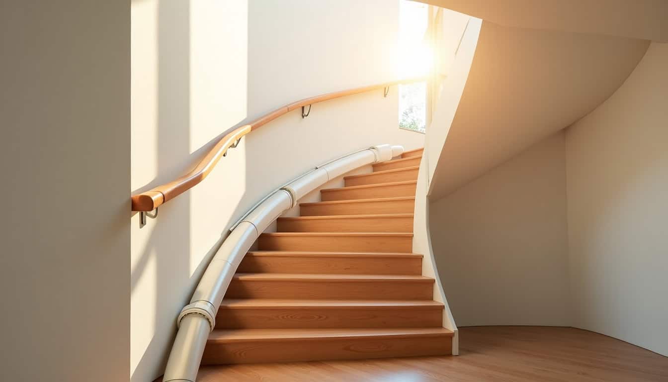 Monte-escalier tournant installé sur un escalier en colimaçon à Saint-Pée-sur-Nivelle
