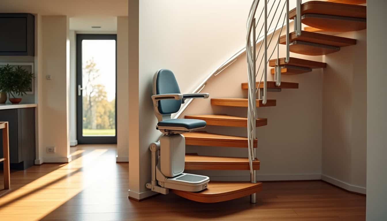 Monte-escalier tournant installé sur un escalier en colimaçon dans une habitation de Celle-Lévescault