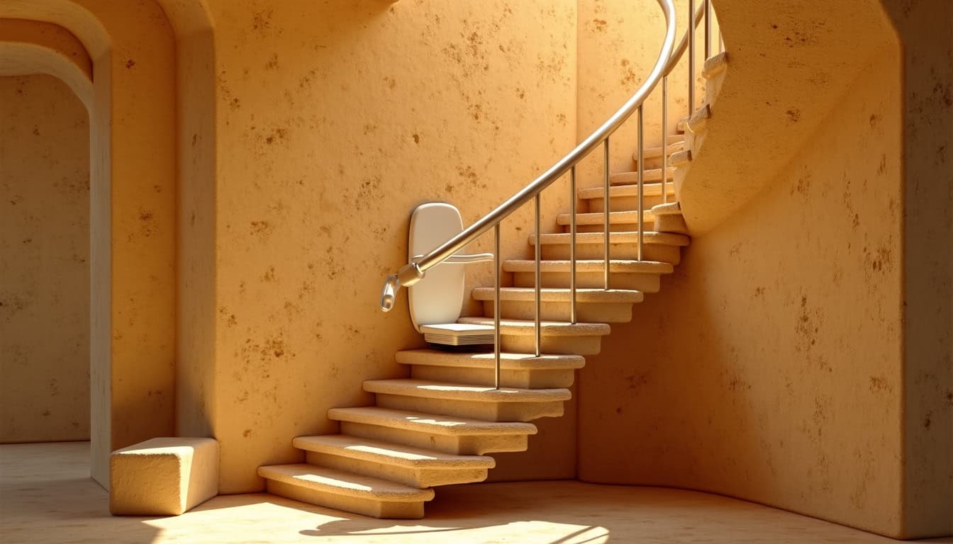 Monte-escalier tournant installé sur un escalier en colimaçon dans une maison traditionnelle de Lambesc