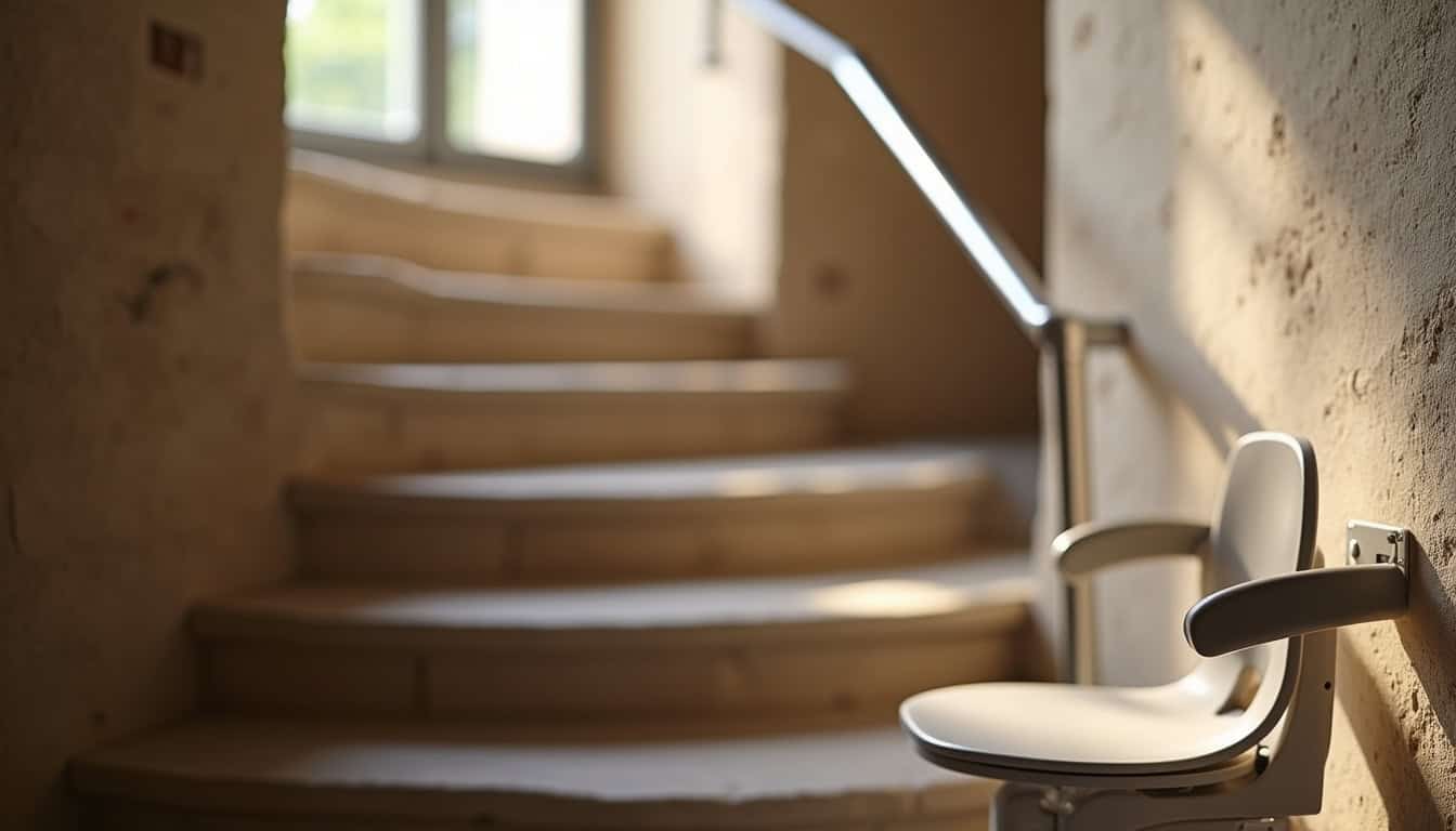 Monte-escalier tournant intégré discrètement dans un escalier en colimaçon à Saint-Jean-du-Falga