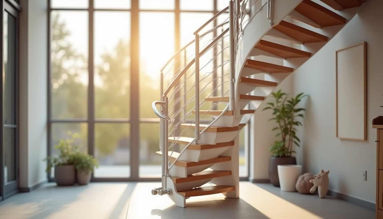 Monte-escalier tournant sur un escalier en colimaçon dans une maison à Guingamp
