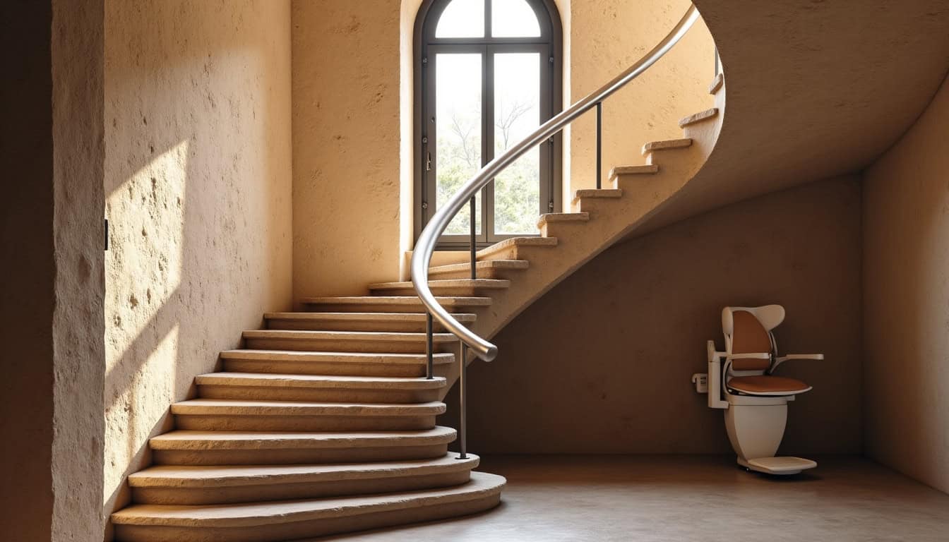 Monte-escalier tournant sur un escalier en colimaçon dans une maison ancienne à Chamberet
