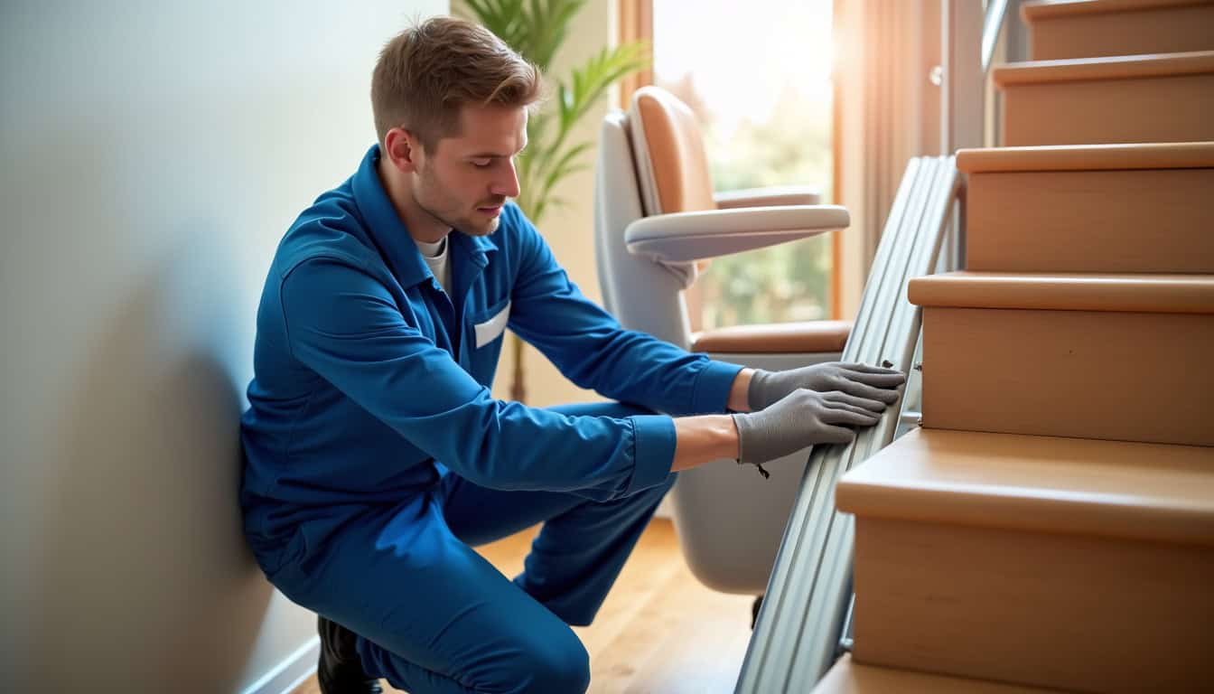 Nettoyage et vérification d’un monte-escalier par un technicien